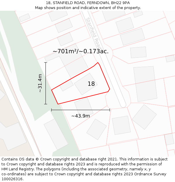 18, STANFIELD ROAD, FERNDOWN, BH22 9PA: Plot and title map