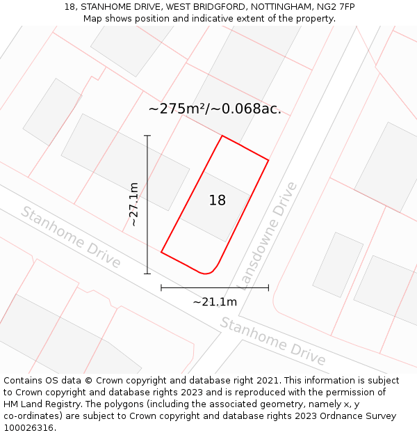 18, STANHOME DRIVE, WEST BRIDGFORD, NOTTINGHAM, NG2 7FP: Plot and title map