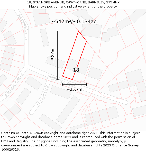 18, STANHOPE AVENUE, CAWTHORNE, BARNSLEY, S75 4HX: Plot and title map