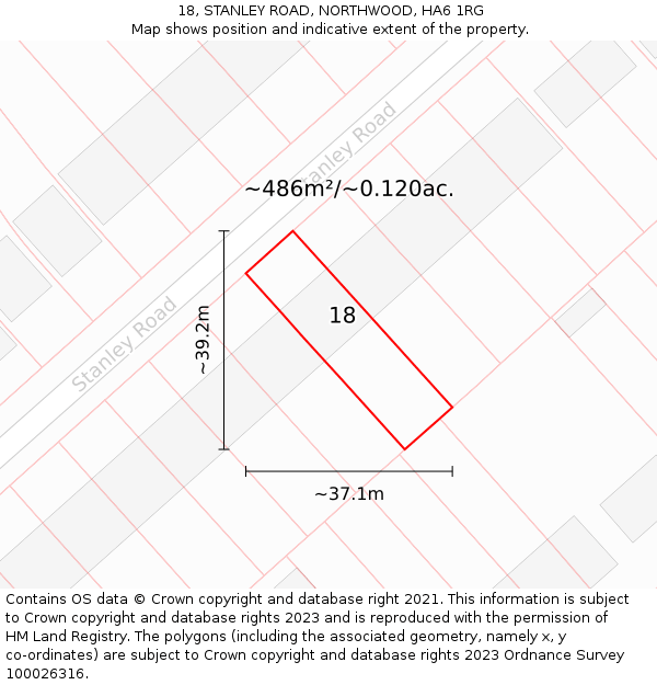 18, STANLEY ROAD, NORTHWOOD, HA6 1RG: Plot and title map