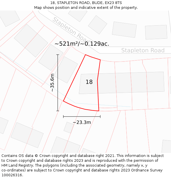 18, STAPLETON ROAD, BUDE, EX23 8TS: Plot and title map