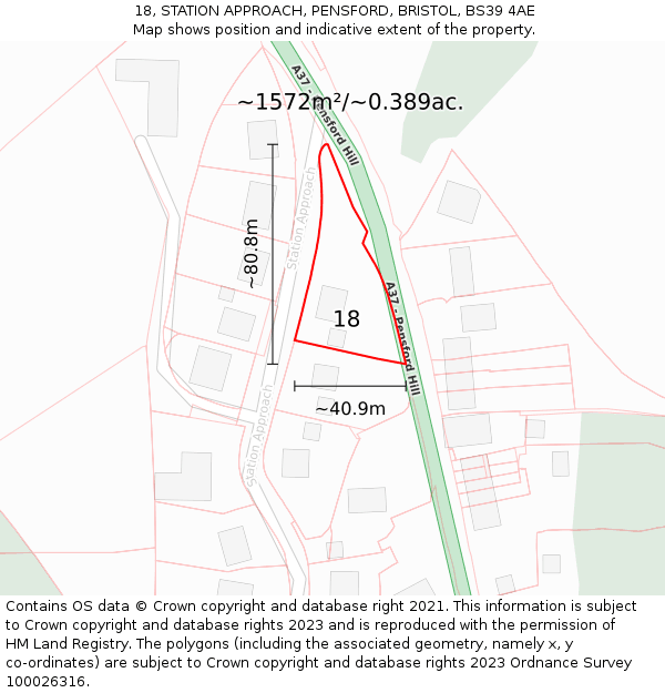 18, STATION APPROACH, PENSFORD, BRISTOL, BS39 4AE: Plot and title map