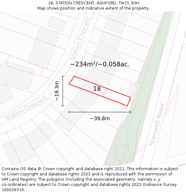 18, STATION CRESCENT, ASHFORD, TW15 3HH: Plot and title map
