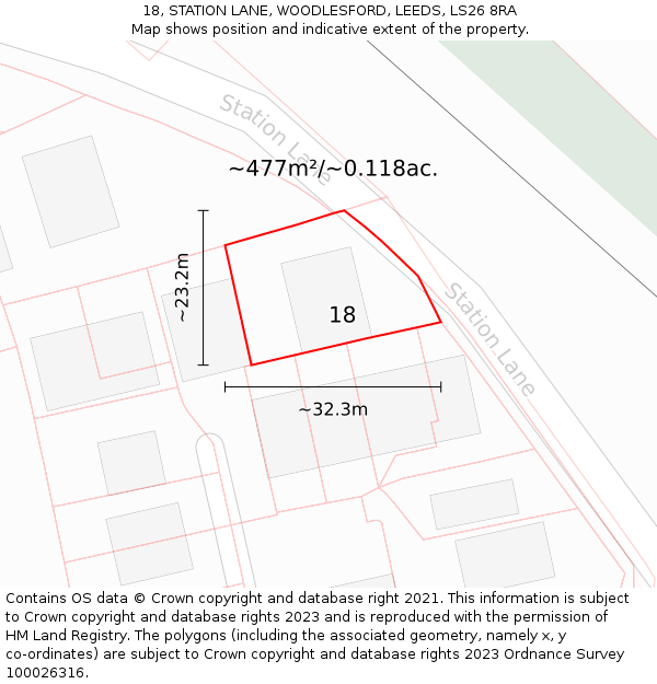 18, STATION LANE, WOODLESFORD, LEEDS, LS26 8RA: Plot and title map