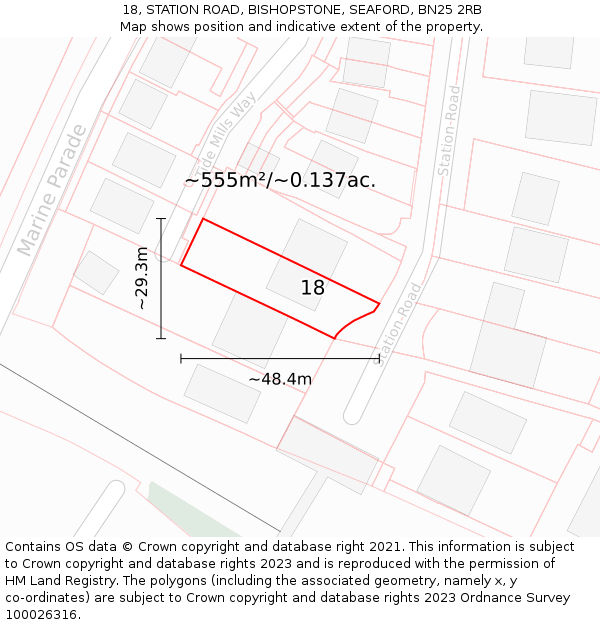 18, STATION ROAD, BISHOPSTONE, SEAFORD, BN25 2RB: Plot and title map