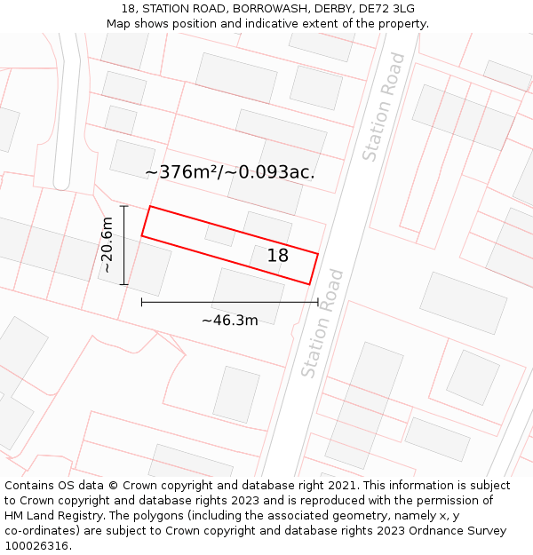 18, STATION ROAD, BORROWASH, DERBY, DE72 3LG: Plot and title map