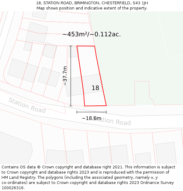 18, STATION ROAD, BRIMINGTON, CHESTERFIELD, S43 1JH: Plot and title map