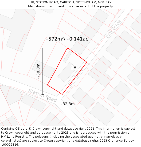 18, STATION ROAD, CARLTON, NOTTINGHAM, NG4 3AX: Plot and title map
