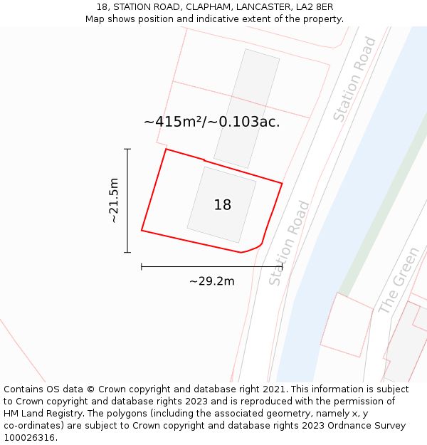 18, STATION ROAD, CLAPHAM, LANCASTER, LA2 8ER: Plot and title map