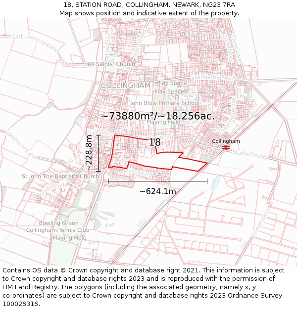 18, STATION ROAD, COLLINGHAM, NEWARK, NG23 7RA: Plot and title map