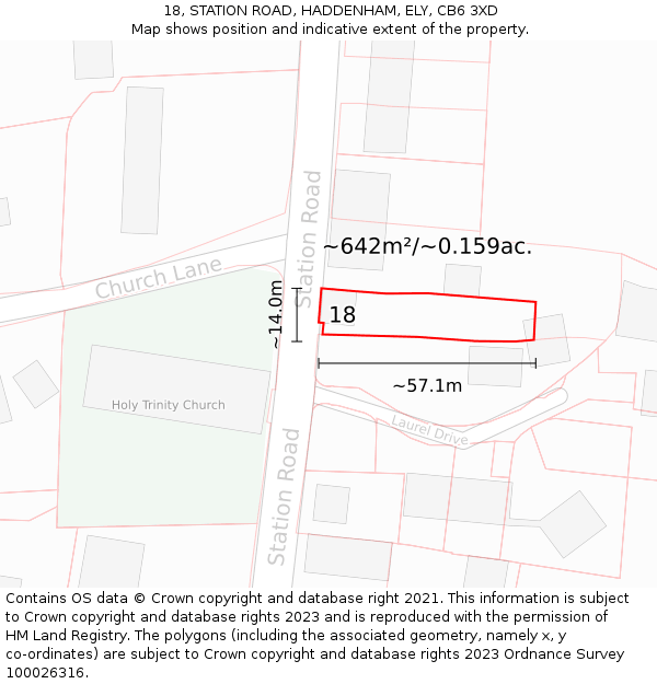 18, STATION ROAD, HADDENHAM, ELY, CB6 3XD: Plot and title map