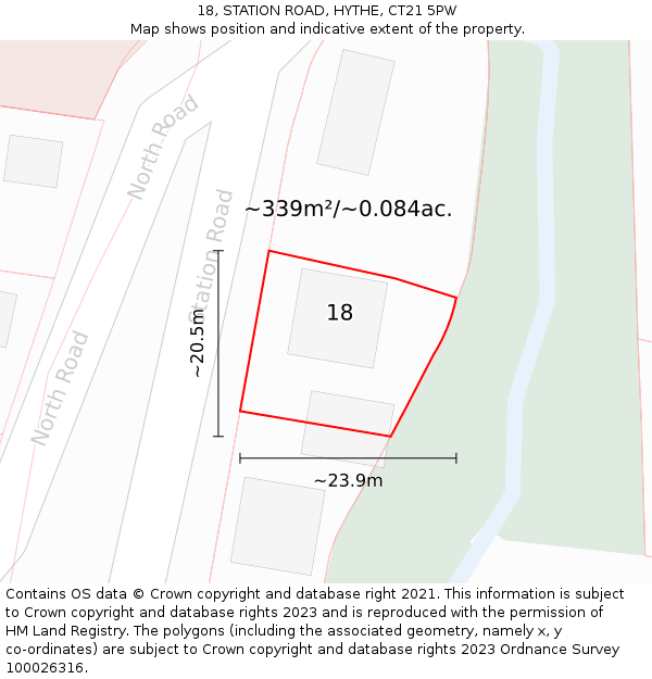 18, STATION ROAD, HYTHE, CT21 5PW: Plot and title map