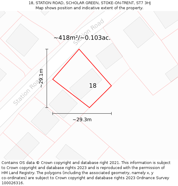 18, STATION ROAD, SCHOLAR GREEN, STOKE-ON-TRENT, ST7 3HJ: Plot and title map