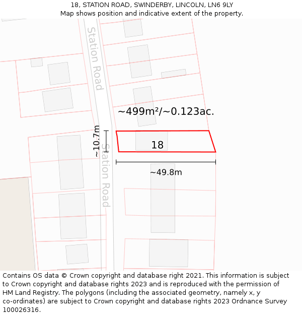 18, STATION ROAD, SWINDERBY, LINCOLN, LN6 9LY: Plot and title map