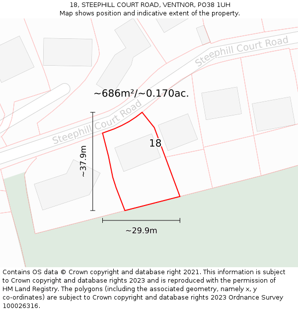 18, STEEPHILL COURT ROAD, VENTNOR, PO38 1UH: Plot and title map