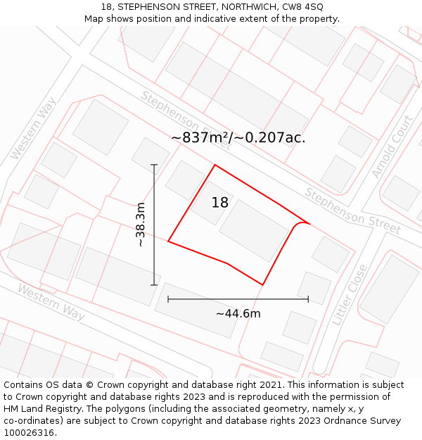 18, STEPHENSON STREET, NORTHWICH, CW8 4SQ: Plot and title map