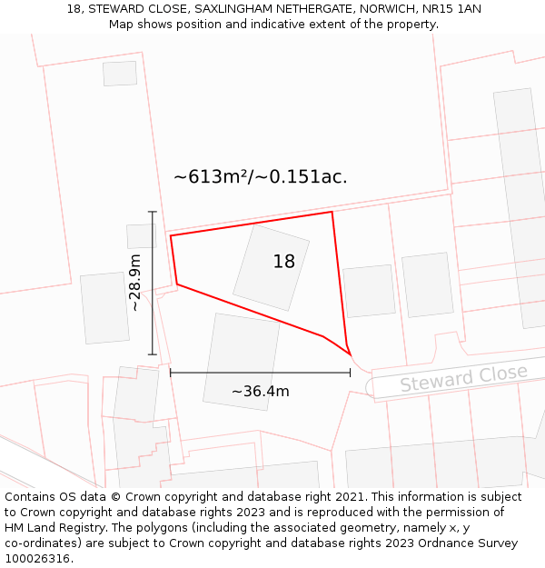 18, STEWARD CLOSE, SAXLINGHAM NETHERGATE, NORWICH, NR15 1AN: Plot and title map