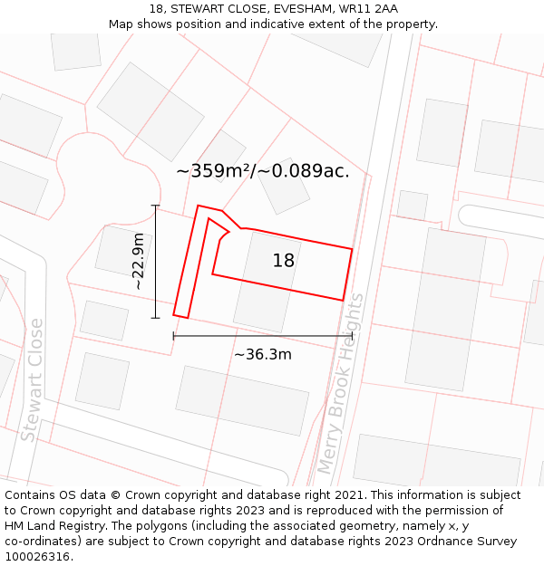 18, STEWART CLOSE, EVESHAM, WR11 2AA: Plot and title map