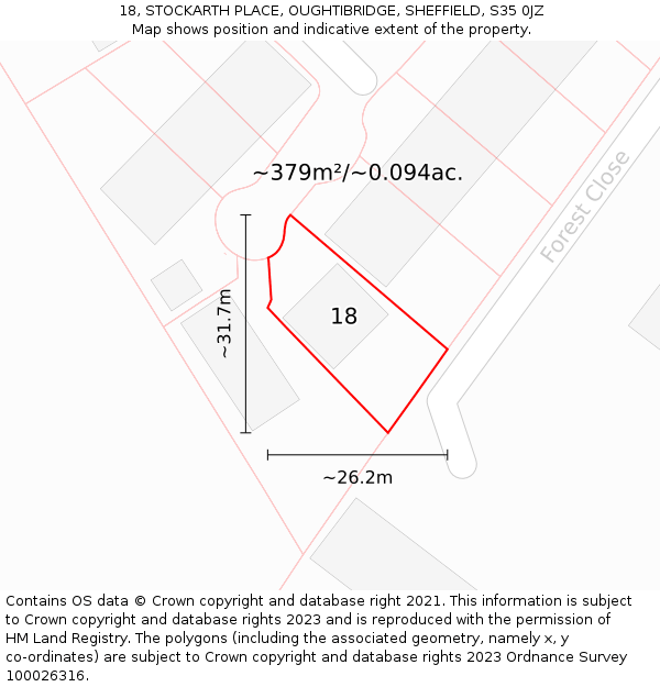 18, STOCKARTH PLACE, OUGHTIBRIDGE, SHEFFIELD, S35 0JZ: Plot and title map