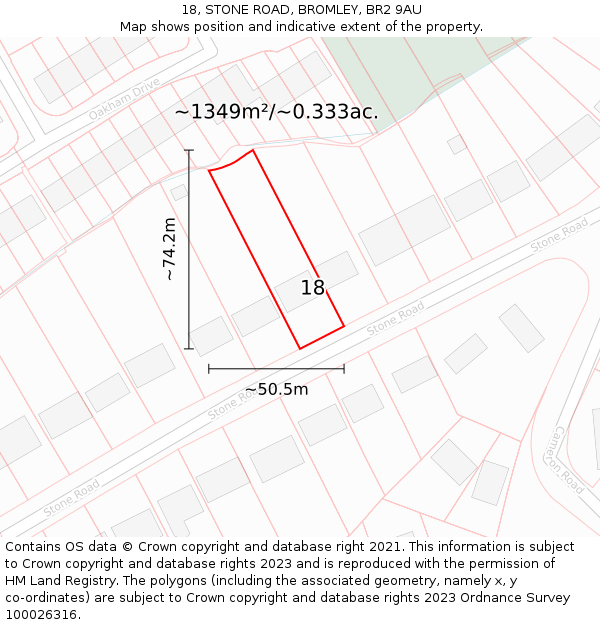 18, STONE ROAD, BROMLEY, BR2 9AU: Plot and title map