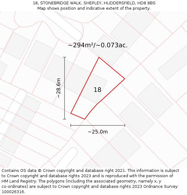 18, STONEBRIDGE WALK, SHEPLEY, HUDDERSFIELD, HD8 8BS: Plot and title map