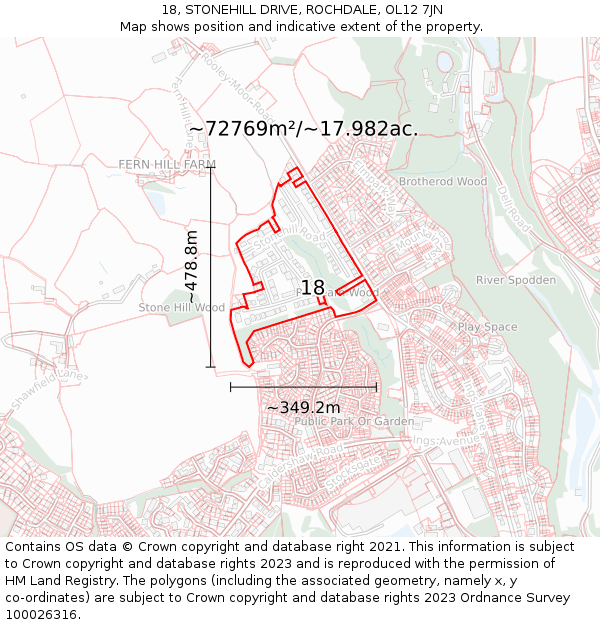 18, STONEHILL DRIVE, ROCHDALE, OL12 7JN: Plot and title map