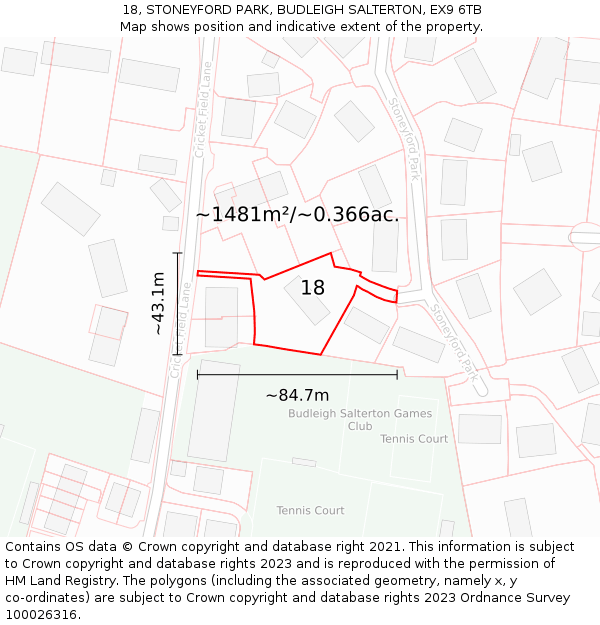 18, STONEYFORD PARK, BUDLEIGH SALTERTON, EX9 6TB: Plot and title map