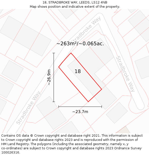 18, STRADBROKE WAY, LEEDS, LS12 4NB: Plot and title map