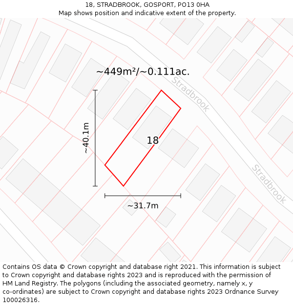 18, STRADBROOK, GOSPORT, PO13 0HA: Plot and title map