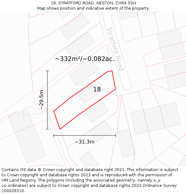 18, STRATFORD ROAD, NESTON, CH64 0SH: Plot and title map