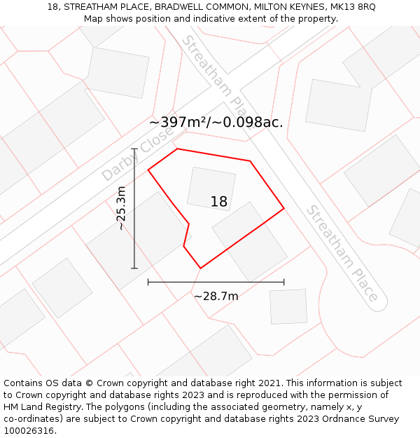 18, STREATHAM PLACE, BRADWELL COMMON, MILTON KEYNES, MK13 8RQ: Plot and title map