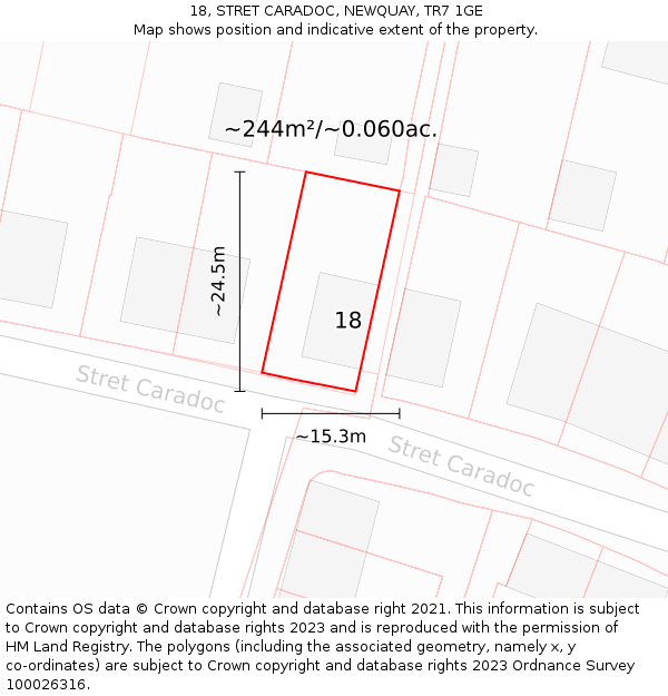 18, STRET CARADOC, NEWQUAY, TR7 1GE: Plot and title map