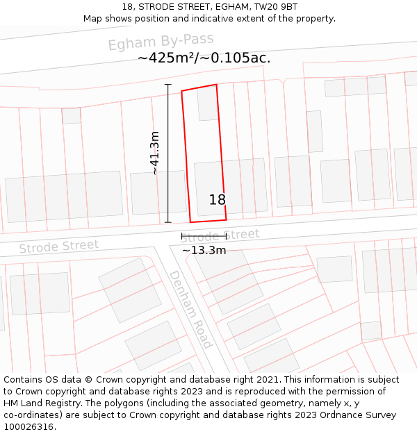 18, STRODE STREET, EGHAM, TW20 9BT: Plot and title map