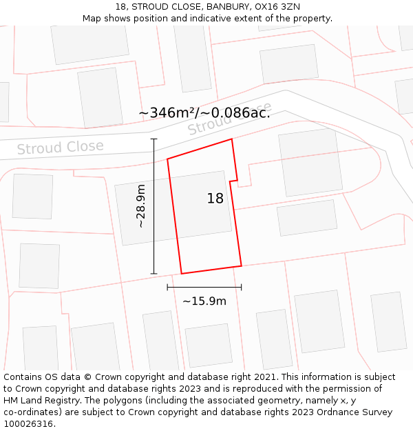 18, STROUD CLOSE, BANBURY, OX16 3ZN: Plot and title map