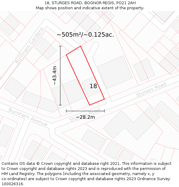 18, STURGES ROAD, BOGNOR REGIS, PO21 2AH: Plot and title map