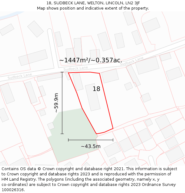 18, SUDBECK LANE, WELTON, LINCOLN, LN2 3JF: Plot and title map