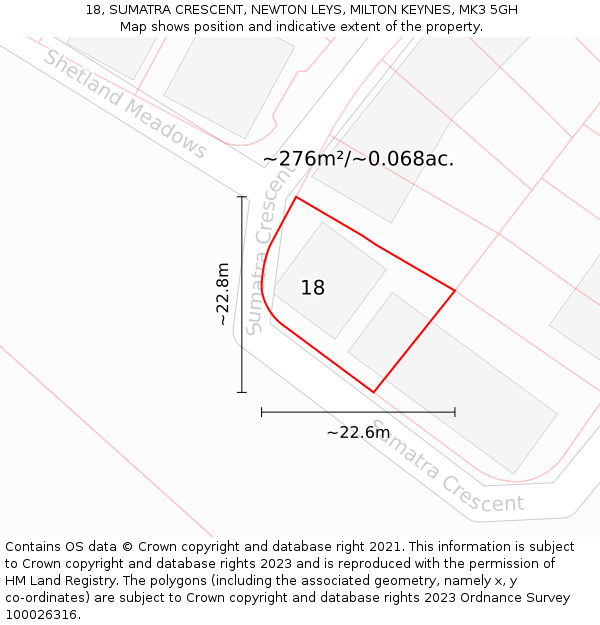 18, SUMATRA CRESCENT, NEWTON LEYS, MILTON KEYNES, MK3 5GH: Plot and title map