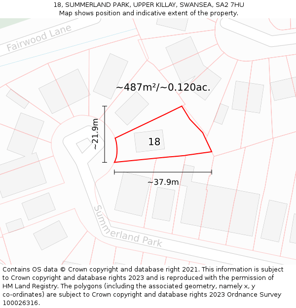 18, SUMMERLAND PARK, UPPER KILLAY, SWANSEA, SA2 7HU: Plot and title map