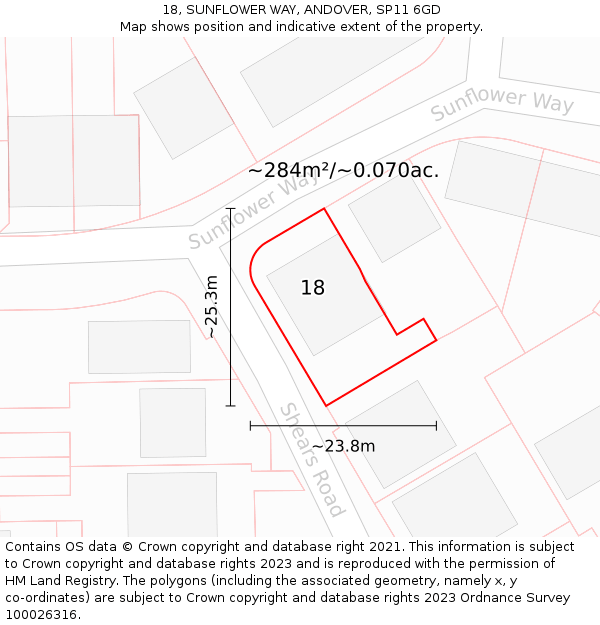 18, SUNFLOWER WAY, ANDOVER, SP11 6GD: Plot and title map