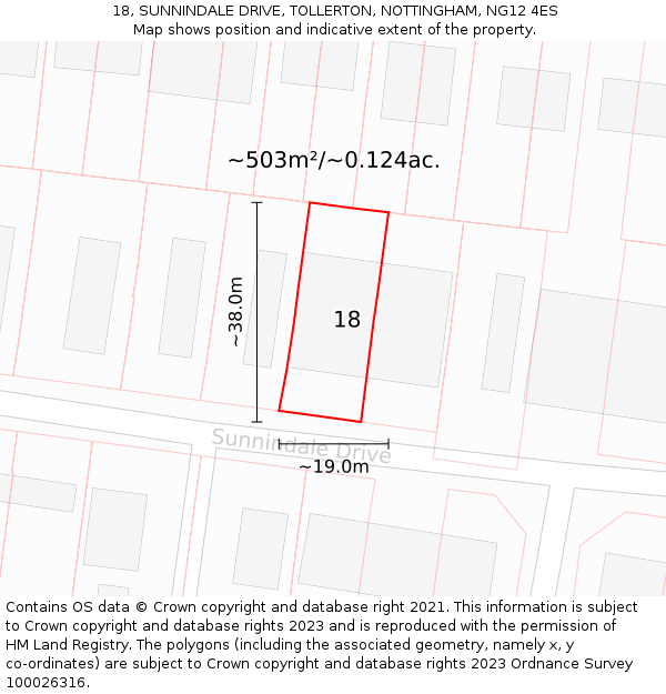 18, SUNNINDALE DRIVE, TOLLERTON, NOTTINGHAM, NG12 4ES: Plot and title map