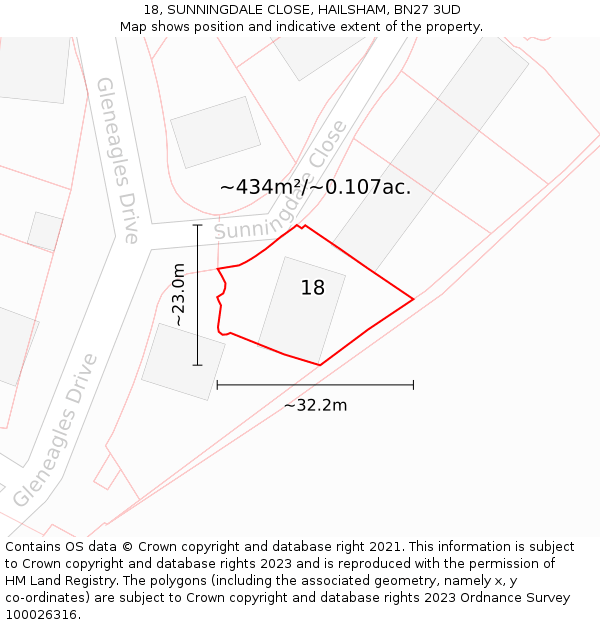 18, SUNNINGDALE CLOSE, HAILSHAM, BN27 3UD: Plot and title map