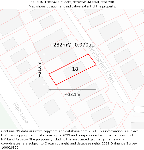 18, SUNNINGDALE CLOSE, STOKE-ON-TRENT, ST6 7BP: Plot and title map