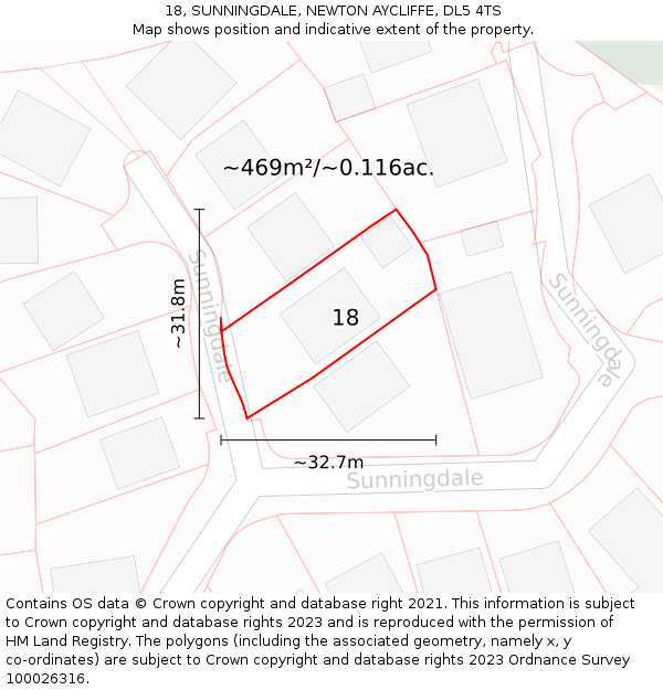 18, SUNNINGDALE, NEWTON AYCLIFFE, DL5 4TS: Plot and title map