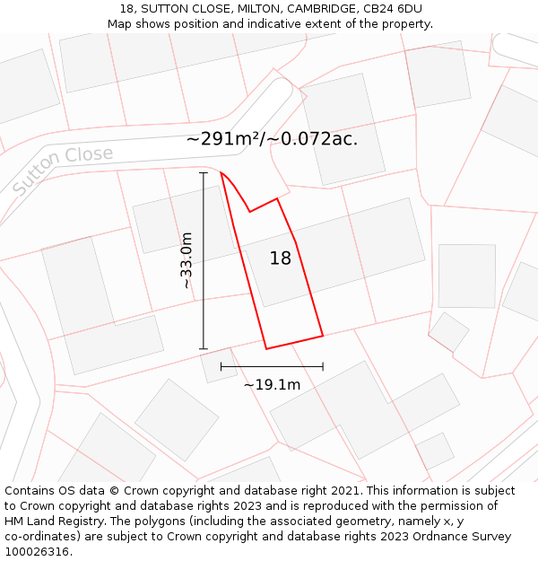 18, SUTTON CLOSE, MILTON, CAMBRIDGE, CB24 6DU: Plot and title map
