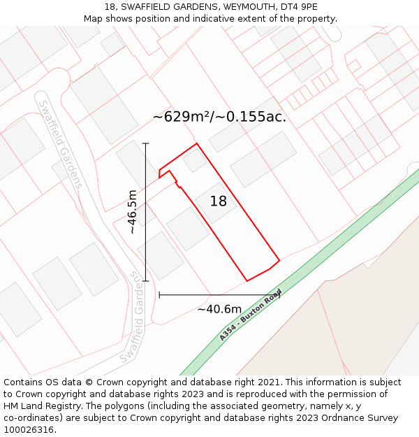 18, SWAFFIELD GARDENS, WEYMOUTH, DT4 9PE: Plot and title map