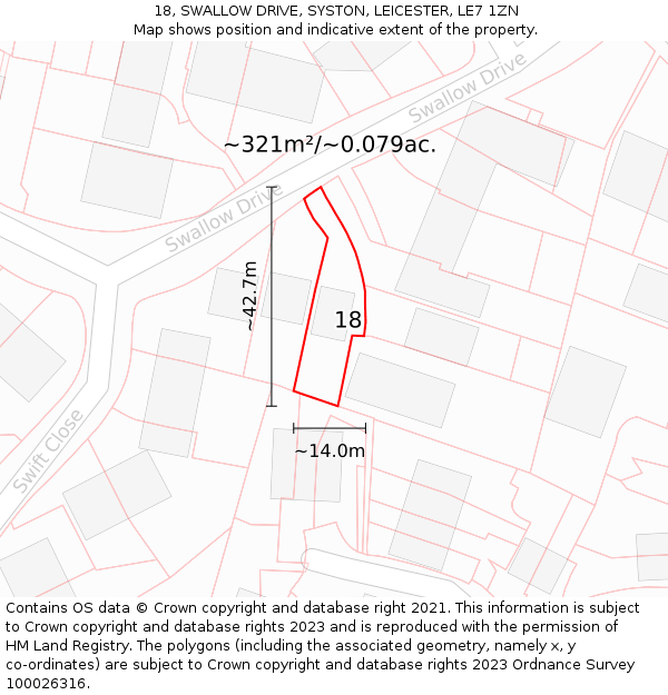 18, SWALLOW DRIVE, SYSTON, LEICESTER, LE7 1ZN: Plot and title map