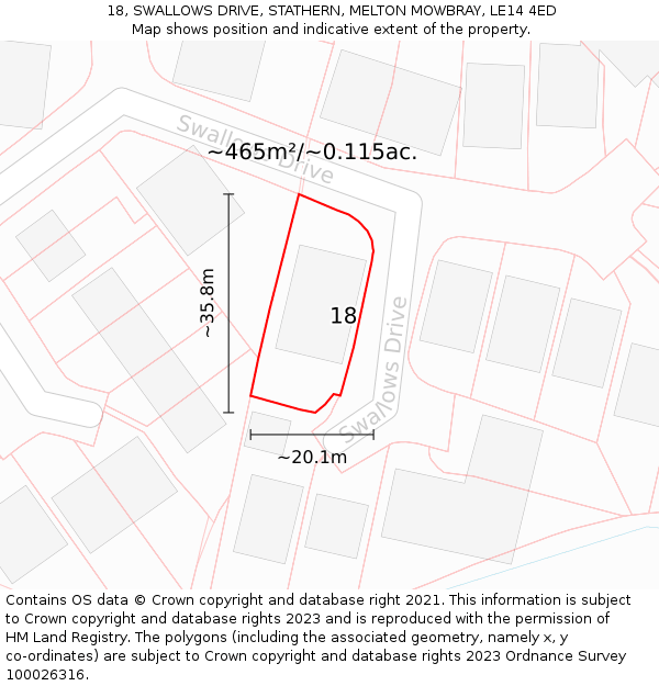 18, SWALLOWS DRIVE, STATHERN, MELTON MOWBRAY, LE14 4ED: Plot and title map