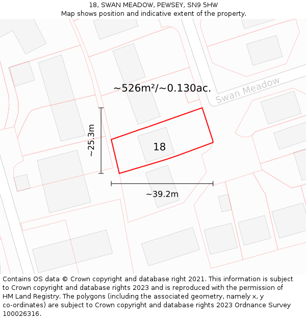 18, SWAN MEADOW, PEWSEY, SN9 5HW: Plot and title map