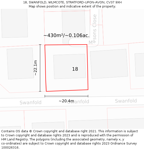 18, SWANFOLD, WILMCOTE, STRATFORD-UPON-AVON, CV37 9XH: Plot and title map