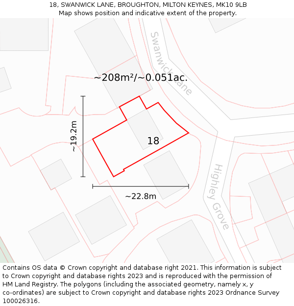 18, SWANWICK LANE, BROUGHTON, MILTON KEYNES, MK10 9LB: Plot and title map